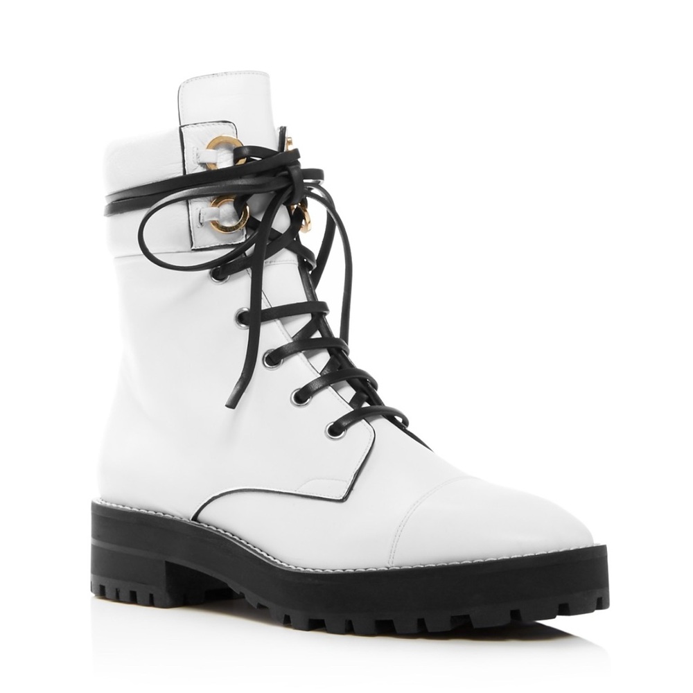 Stuart Weitzman Lexy Snow White and Black Combat Boots